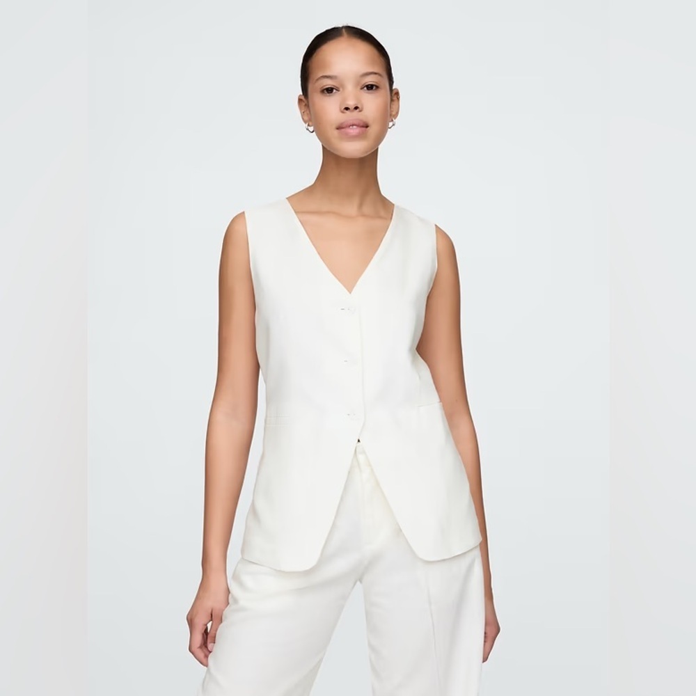 NWT! GAP Off White Linen-Blend Longline Vest - Size Medium Tall ⛰️